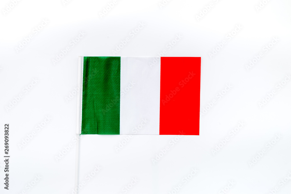 Flag of Italy on white background top view Flag of Italy on white background top view