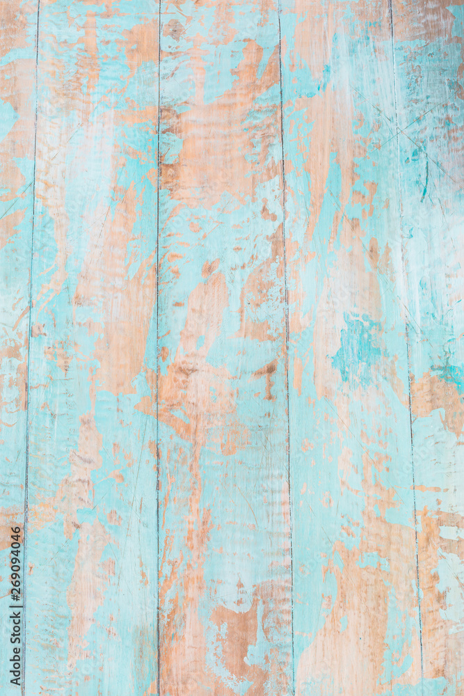 Blauer Holzhintergrund mit abblätternden Farbe 