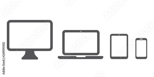 Device icon: Computer, laptop, tablet and smartphone set. Vector illustration