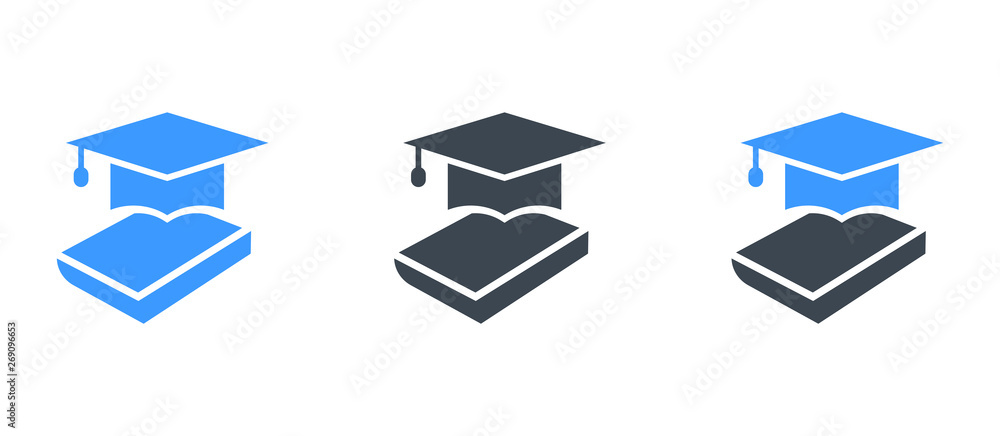 Book with vector graduation cap - Glyph education icon - academic university hat illustration Book with vector graduation cap - Glyph education icon - academic university hat illustration