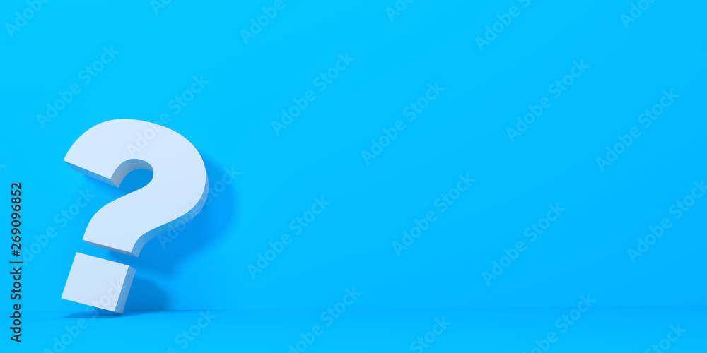 Question mark on blue background with shadow in pastel colors. Minimalism concept . 3d render illustration Question mark on blue background with shadow in pastel colors. Minimalism concept . 3d render illustration