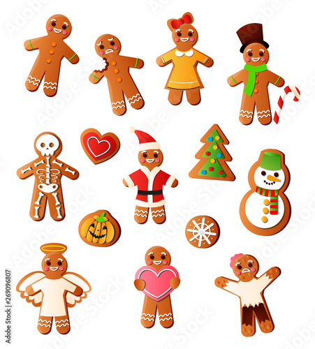 Set of delicious  tasty gingerbread of different home holidays