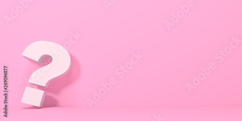 Question mark on pink background with shadow in pastel colors. Minimalism concept . 3d render illustration