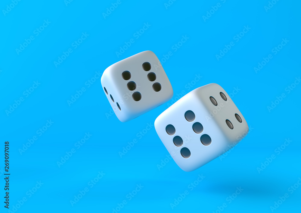 Cubes dices on blue background in pastel colors. Minimalism concept . 3d render illustration Cubes dices on blue background in pastel colors. Minimalism concept . 3d render illustration