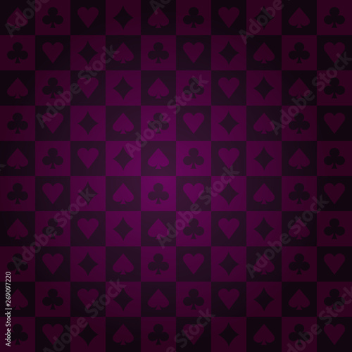 Poker card suits rectangle purple casino pattern background vector illustration