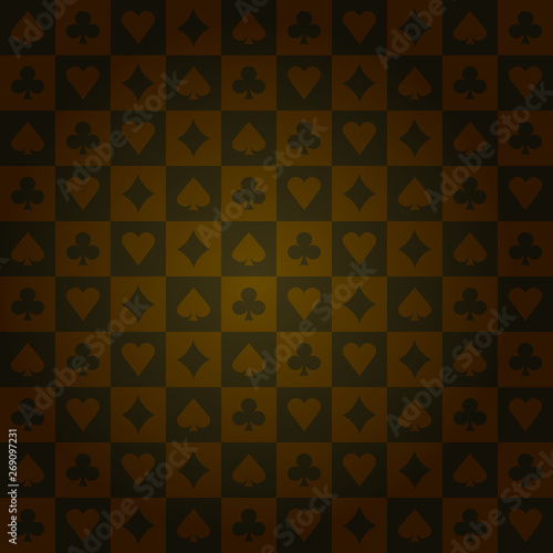 Poker card suits rectangle golden. casino pattern background vector illustration
