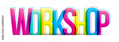 The word workshop. Colorful overlap letters isolated on a white background..