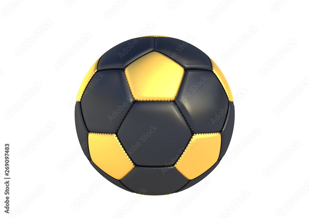 Black gold soccer ball isolated on white background. Black gold football ball. Realistic soccer 3d ball. 3d render illustration Black gold soccer ball isolated on white background. Black gold football ball. Realistic soccer 3d ball. 3d render illustration