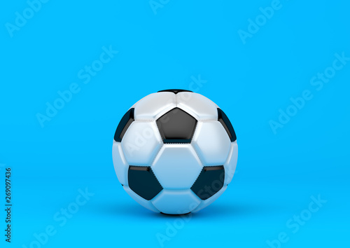 Soccer ball on pastel blue background. Minimal creative concept. 3D render illustration