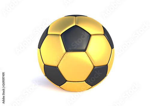 Golden soccer ball isolated on white background. Golden football ball. Realistic soccer 3d ball. 3d render illustration