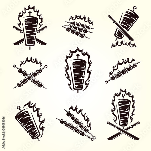 Kebab labels and elements set. Collection icon kebabs. Vector 