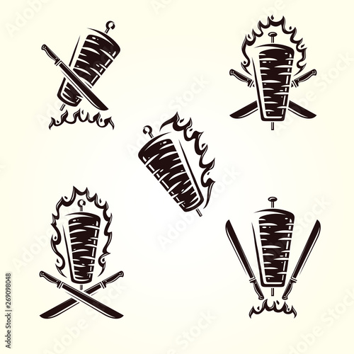 Kebab labels and elements set. Collection icon kebabs. Vector