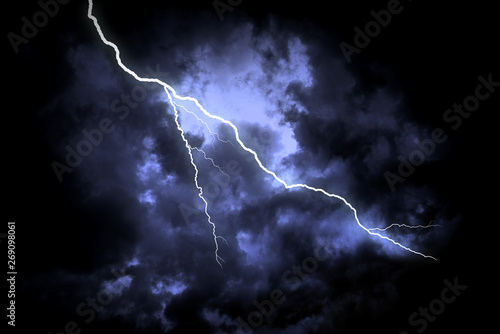Lightning with dramatic clouds. Lightning strike on the dark cloudy sky.