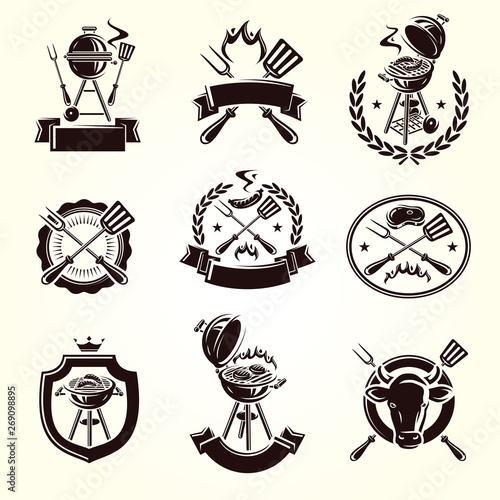 Grill labels and elements set. Collection icon grill. Vector