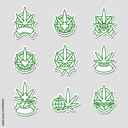Cannabis, marijuana labels and elements set. Cannabis icon collection. Vector