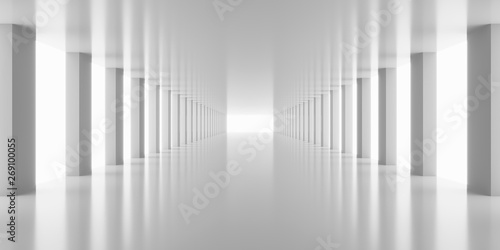 3d rendering white corridor pillars background render