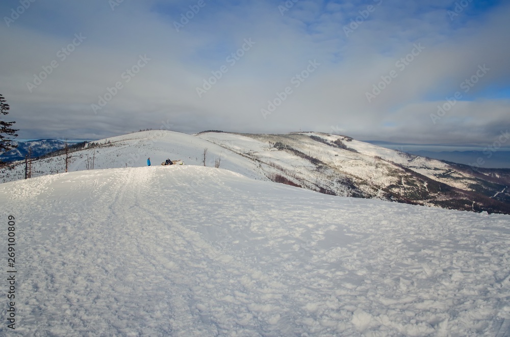 Beautiful winter snow-white mountain landscape. Beautifully snow-capped mountains in Poland.