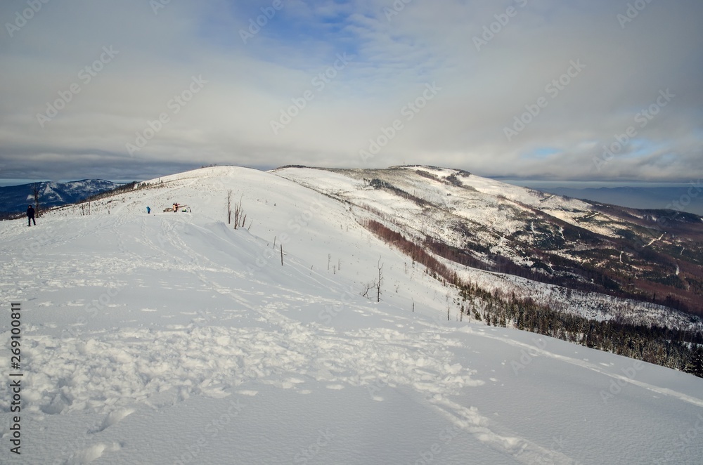 Beautiful winter snow-white mountain landscape. Beautifully snow-capped mountains in Poland.