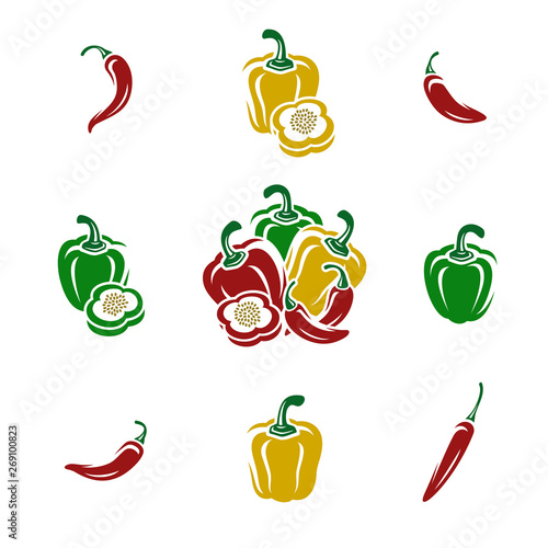 Chili and pepper set. Collection icon pepper. Vector