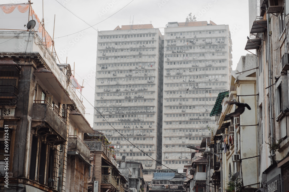 Mumbai, India - January 2016: Contrast in architecture in modern Mumbai