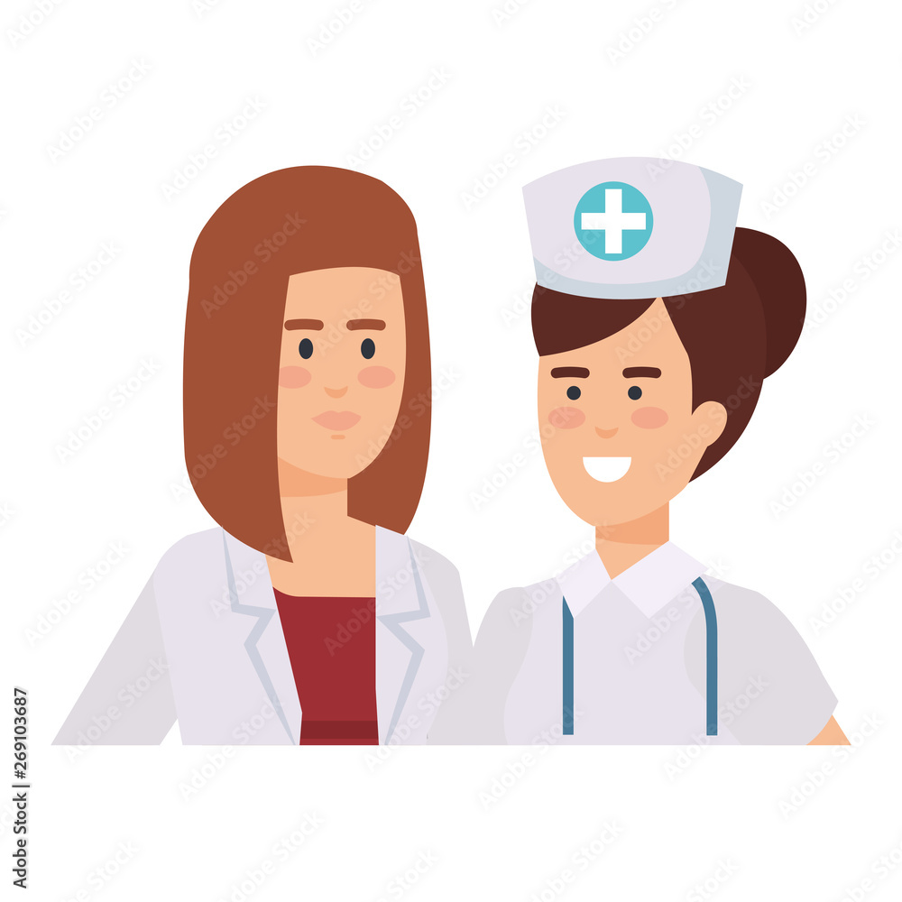 Fototapeta premium professionals female doctor and nurse characters