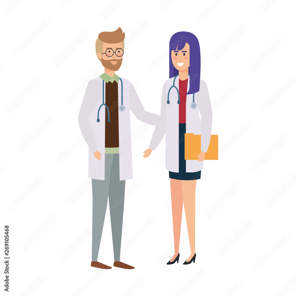 couple of professionals doctors avatars characters