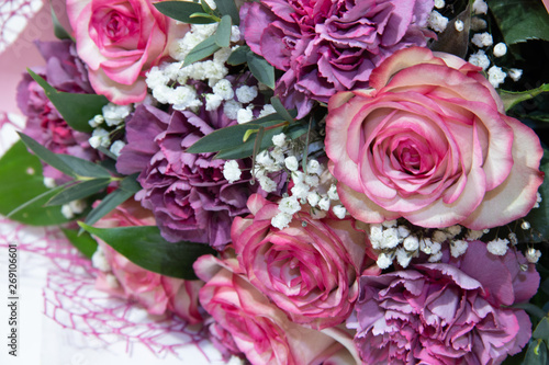 Bouquet with pink roses isolated on white. Beautiful fresh flowers.