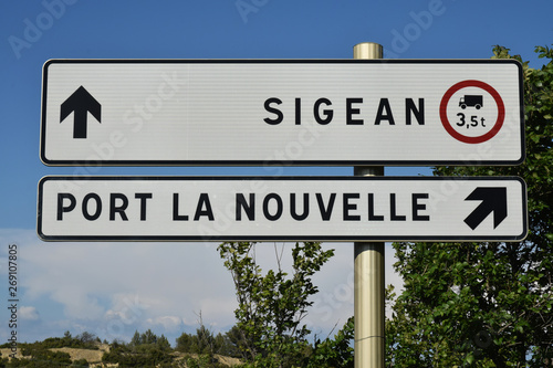 Panneaux Sigean, Port-la-Nouvelle, Aude, Occitanie