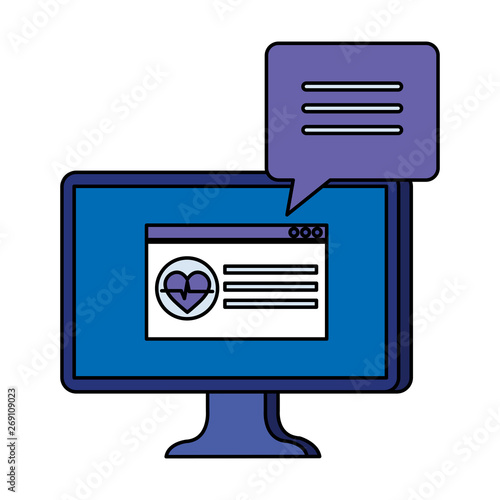 desktop with heart cardio and speech bubble