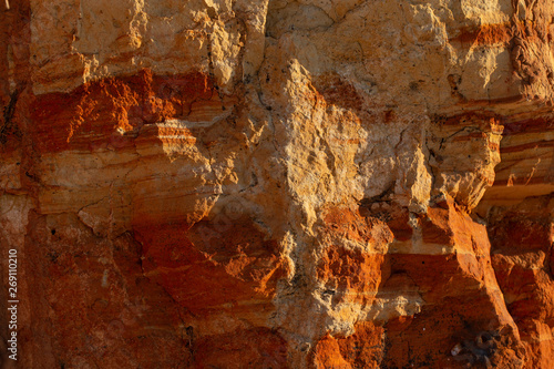 Multi-colored sandy sedimentary rock. Places in the south of Europe.