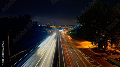 Highway  transport  cars  lights  night  road  sky night  light trail  