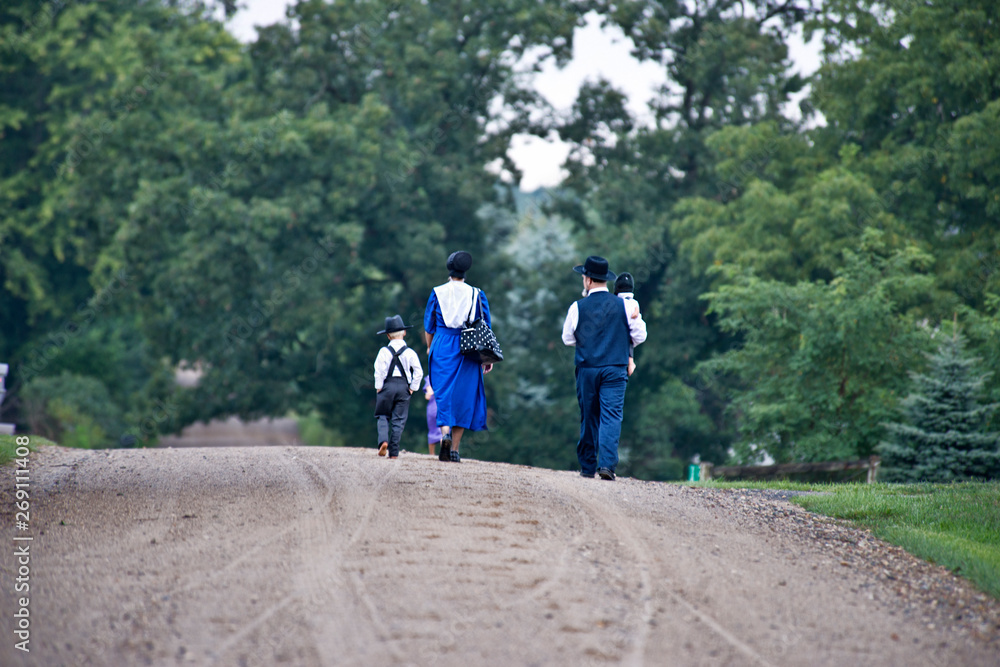 Amish Family Walking to Church