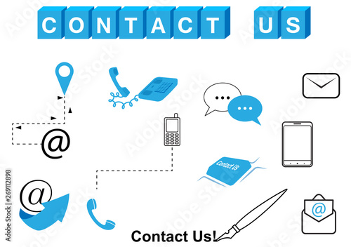 Contact Us Icons Set - Isolated On White Background, Vector Illustration. Business Concept Of Contact Us Icons. Concept For Web Page, Support Design And Logo. Collection Of Flat Vector