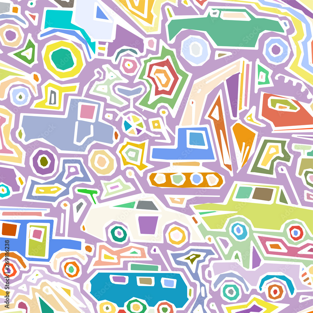 Fototapeta premium Vector color auto pattern, doodle lines, colorful grunge background