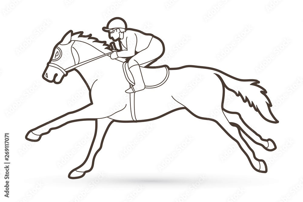Fototapeta premium Jockey riding horse cartoon sport graphic vector