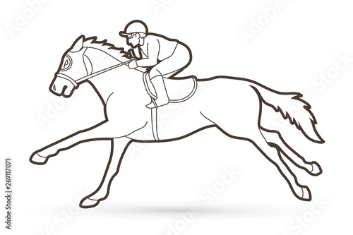 Jockey riding horse cartoon sport graphic vector