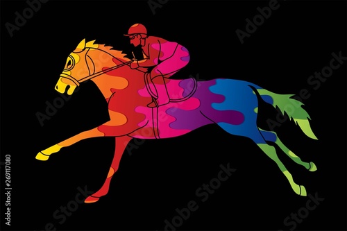 Jockey riding horse cartoon sport graphic vector