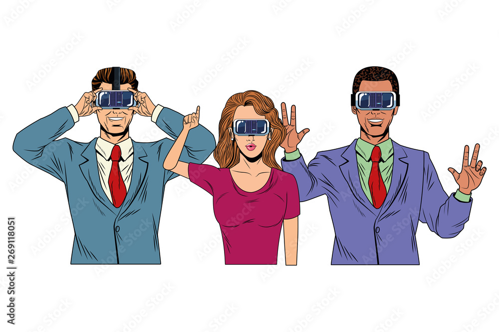 group of people with virtual reality headset group of people with virtual reality headset
