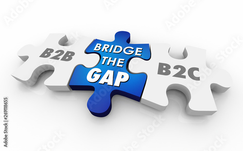B2B B2C Bridge the Gap Puzzle Pieces Words 3d Illustration