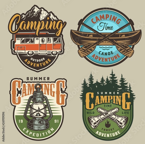 Vintage summer recreation colorful logos