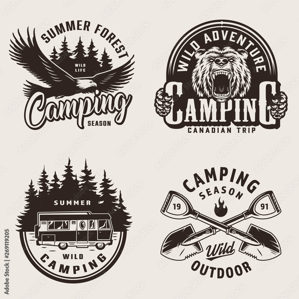 Vintage summer camping emblems