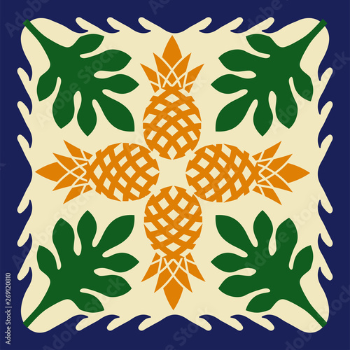 ハワイアンキルトのパターン 緑 植物 背景イラスト テクスチャ 夏のイメージ ベクターデータ Stock Vector Adobe Stock