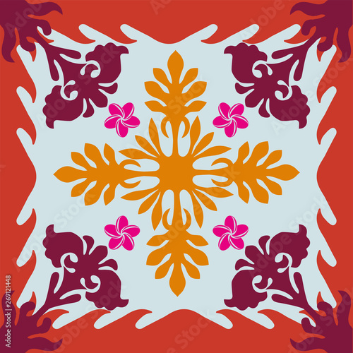 Hawaiian quilt illustration, nature, leaves, background, fabric, textiles, summer image