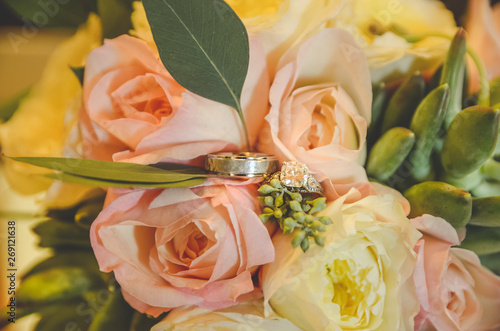 bouquet of roses with rings