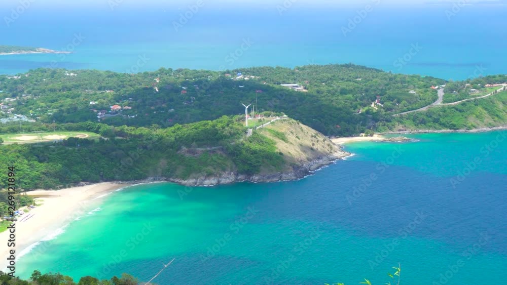 4K. UHD- Naiharn beach Hight view With Black rock Viewpoint At Phuket Thailand. 4K. UHD- Naiharn beach Hight view With Black rock Viewpoint At Phuket Thailand.