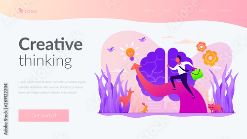Imagination and vision, creative thinking, ideas and fantasy, motivation and inspiration concept. Website homepage interface UI template. Landing web page with infographic concept hero header image.