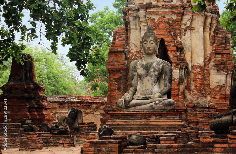 Buddha statue in the ancient temple Wat Phra Sri Sanphet, old Royal Palace. Ayutthaya, Thailand.