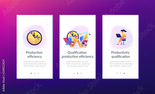 Businessman working on clock hand and businesswoman with laptop. Productivity, efficiency of production, qualification concept on white background. Mobile UI UX GUI template, app interface wireframe