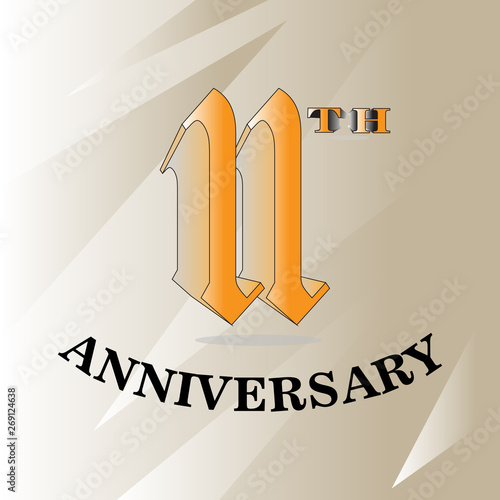 11 year anniversary celebration logotype. 11 th anniversary logo golden colored isolated, vector design for greeting card and invitation card
