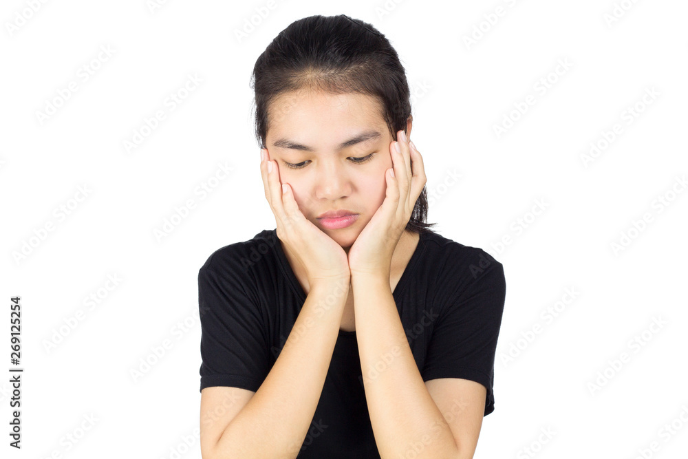 women feel sad and disappointed white background women feel sad and disappointed white background